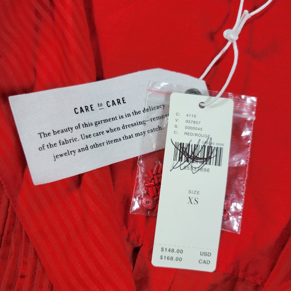 Pilcro Pintucked Button Down‎ Blouse Womens XS Red Beaded V-Neck Boho Anthro Top - Picture 5 of 9